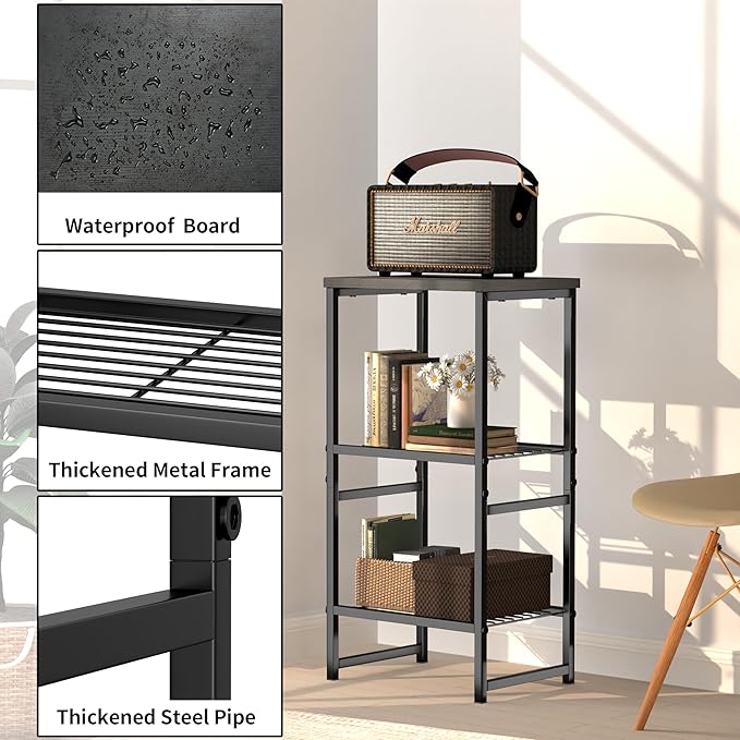 3 Tier Metal Printer Stand Shelf, Black Side Table for Printer, Fax Marchine