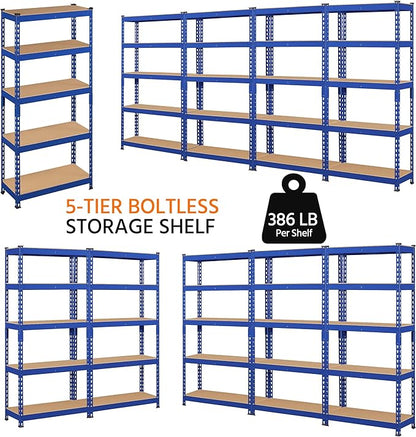 Topeakmart 5-Tier Utility Shelves, Metal Storage Shelves, Adjustable Shelving Units, Boltless Assembly, Garage Shelves Shed Shelving for Warehouse Garage Shed Basement- Blue, 27.5 x 12x 60 Inch