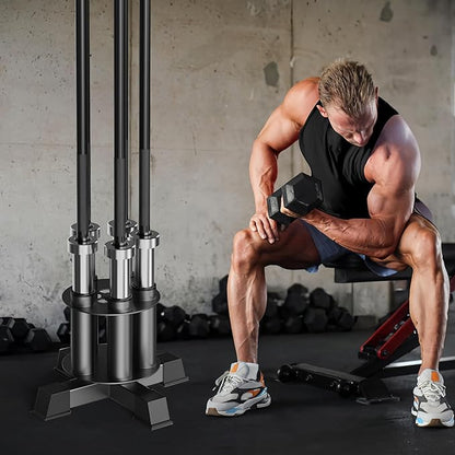 EVERYMATE Vertical Barbell Holder : Rotatable Barbell Holder Floor Stand, Heavy Duty Barbell Rack Stand Fit 2-Inch Olympic Bars, Curl Bars, Triceps Bars Home Gym Organizer Barbell Storage
