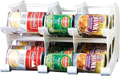 FIFO Countertop Mini Can Tracker Holds 30 Standard 10-24 Oz Can Sizes, White| Stackable & Adjustable Can Organizer for Pantry, USA Made, White