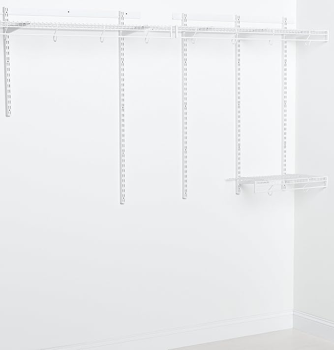 Rubbermaid FastTrack FreeSlide Expandable Closet Organizer, 4 to 8 foot, White, for Clothes/Shoes/Hats