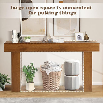 Depeht 63" Long Entryway Console Table, Wooden Farmhouse Sofa Behind Couch Table with Thickened Base, Large Industrial Hallway Accent Furniture for Living Room, Entrance, Foyer, Hallway (Natural)