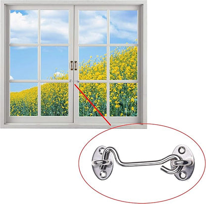 Kare & Kind Hook and Eye Latch (4-inch) - with Mounting Screws - Heavy Duty Locks for Door, Gates, Barns, Bathrooms, Cabins (1-Silver)