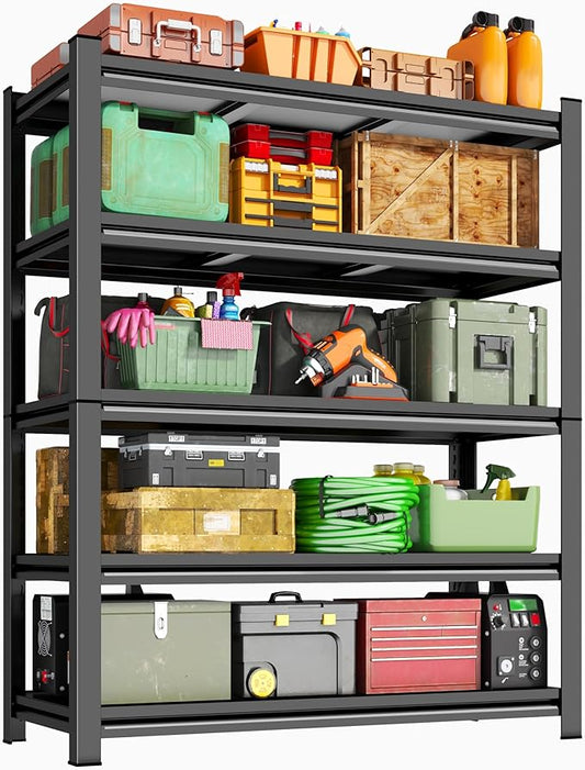 Garage Shelving, 72" H x 45" W Heavy Duty Metal Shelves, 5-Tier Shelving Units and Storage, Easy to Assemble, Adjustable, Black, for Garage, Basement, Pantry & Warehouse, 16" D