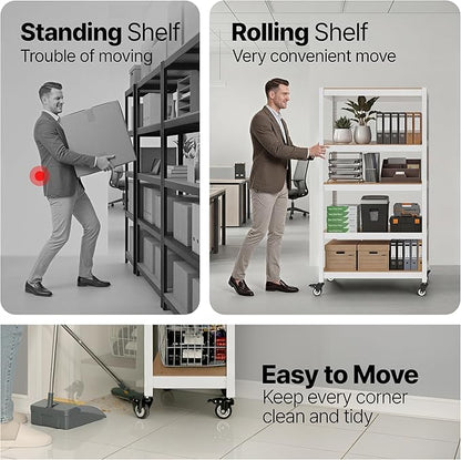 HOMEDANT House 5 Tier Heavy Duty Garage Shelving Adjustable Metal Rack Storage Shelves Standing Shelf Unit Organizers Pantry Closet Office (1, White, (Wheels) 36.2" W x 16.2" D)