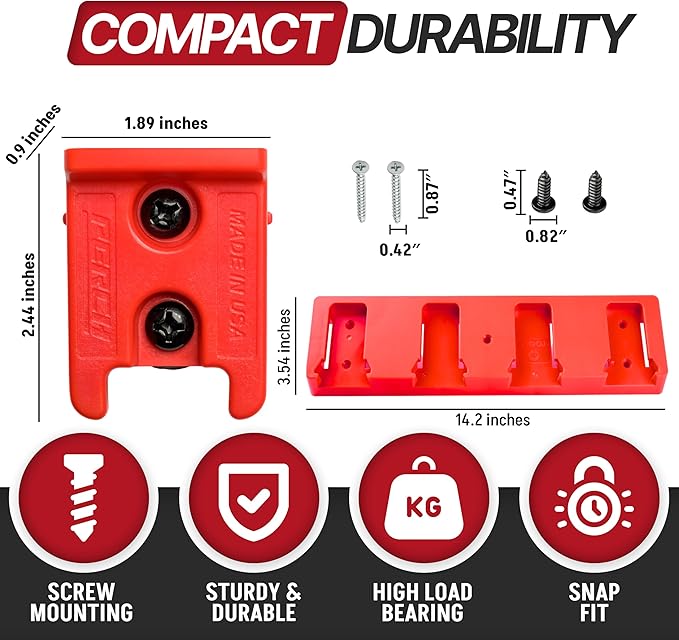 PERCH 4 Pack Milwaukee Tool Holder with 4 Pack Milwaukee Battery Holder for Milwaukee 18v Tools and Milwaukee 18v Battery