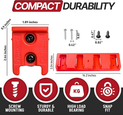 PERCH 4 Pack Milwaukee Tool Holder with 4 Pack Milwaukee Battery Holder for Milwaukee 18v Tools and Milwaukee 18v Battery