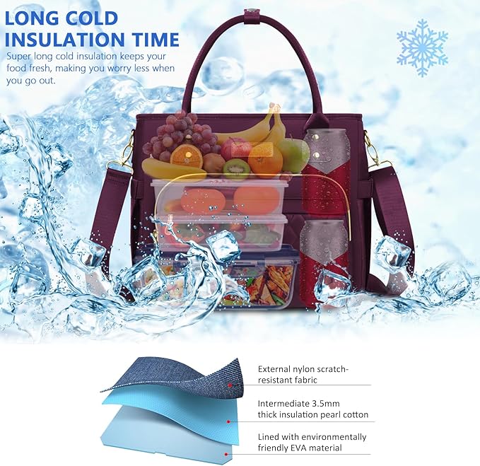 MIYCOO Lunch Bag Lunch Box Women - Leakproof Insulated Lunch Cooler Bag for Women - Large Lunch Tote Bags Adults, Purple