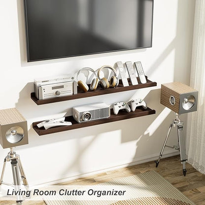 Love-KANKEI 36 Inch Long Floating Shelves Wall Mounted Set of 2, Large Wood Wall Shelves for Storage, Rustic Hanging Shelves for Display,Bedroom Living Room Bathroom Kitchen Office Dark Walnut