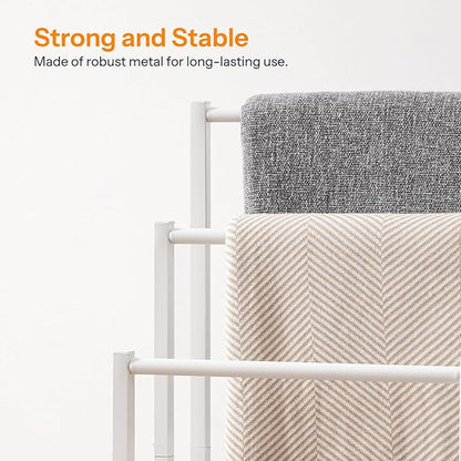 HOOBRO Free Standing Towel Rack, 3 Tier Blanket Rack, Blanket Holder for Bathroom, 16.9" L x 11" W x 31.9" H, Industrial Metal Drying and Display Rack with Shelf, White and Grey WG03LB01