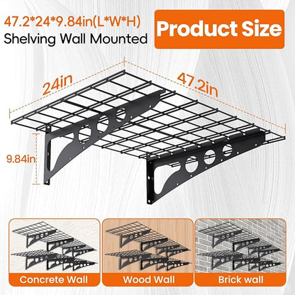 2x4ft Garage Shelving Wall Mounted,47" *24" Heavy Duty Walls Shelf Storage Rack,1100LBS Shelving Wall Mounted for Garage,Kitchens,Storeroom,Basement,Rust-Proof,Easy Installation