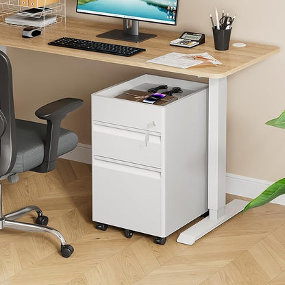 DEVAISE 2 Drawer File Cabinet, Metal Locking File Cabinet Under Desk, Rolling Filing Cabinet for Home Office Organizer Letters/Legal/A4, Easy Assembly, White