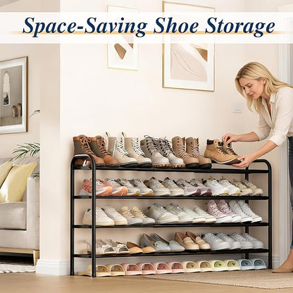 ENJOYBASICS Expandable Shoe Rack, 46.5'' Wide - 24 Pairs Adjustable Shoe Organizer Shelf for Closet, 4-Tier Black Metal Free Standing Shoe Rack Storage for Garage, Entryway