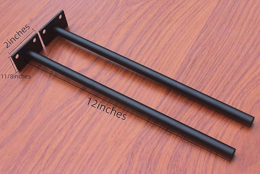 8 Pcs 12" Black Steel Floating Shelf Bracket Blind Shelf Supports - Hidden Brackets for Floating Wood Shelves - Concealed Blind Shelf Support – Screws and Wall Plugs Included