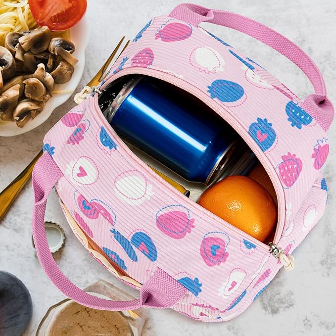 Bluboon Lunch Bag for Women Men Cute Corduroy Lunch Tote Bags Reusable Insulated Lunch Box Large Capacity Reusable Insulated Cooler for Work Picnic or Travel