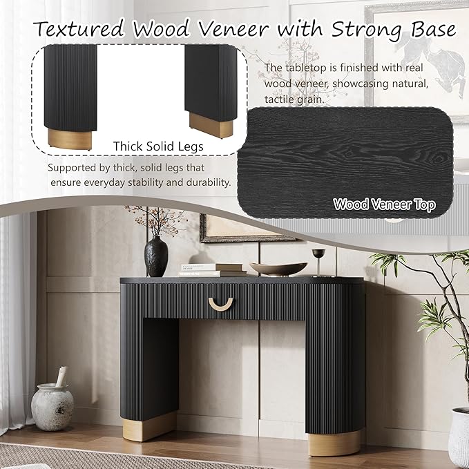 Modern Console Table with Vertical Ribbed Design, Compact Storage Entryway Table with Functional Drawer for Living Room