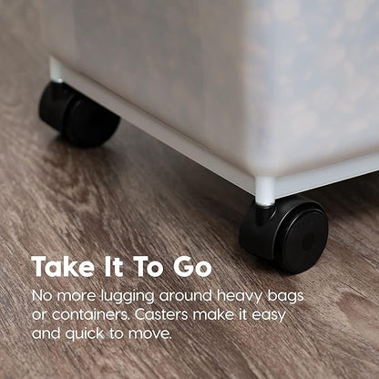 IRIS USA Dog Food Storage Container 50 lbs, with Removable Rolling Wheels, for Dog Cat Bird and Other Pets, Food Storage Bin, Keep Fresh, Made in USA, Pearl/Black