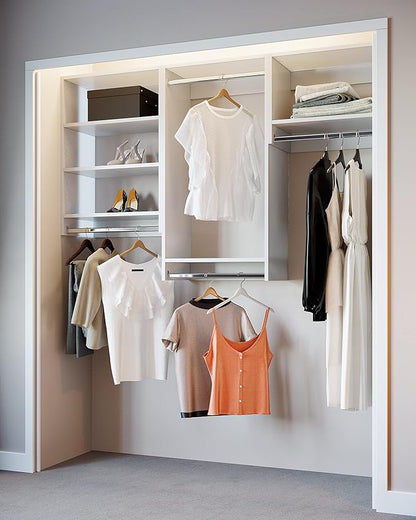 Closet Kit with Hanging Rods - Corner Closet System - Closet Shelves - Closet Organizers and Storage Shelves (White, 96 inches Wide) Closet Shelving