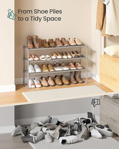 SONGMICS Shoe Rack, 3-Tier Shoe Organizer, Metal Storage Shelf, Upright or Upside Down, for 16-20 Pairs, Stackable, for Entryway, 11.8 x 36.2 x 21.7 Inches, Gray ULSA303G01