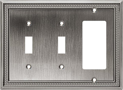 Henne Bery Sunken Pearls Heavy Duty Decorative Wall Plate Switch Plate Outlet Cover (Double Toggle/Single Decorator, Heirloom Silver)