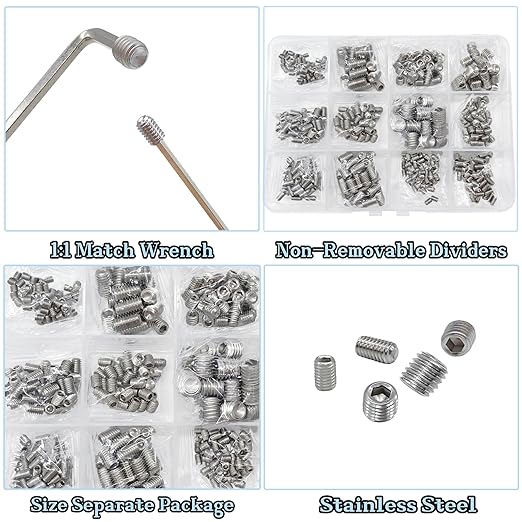 500pcs Set Screws, Grub Screw Set, Set Screws Assortment Kit M3 M4 M5 M6 M8 for Home Repair, Repair Furniture, Electronic Product, Install Door Lock, DIY, Bathroom Fixtures (Stainless Steel 12 Sizes)