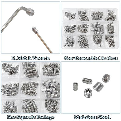 500pcs Set Screws, Grub Screw Set, Set Screws Assortment Kit M3 M4 M5 M6 M8 for Home Repair, Repair Furniture, Electronic Product, Install Door Lock, DIY, Bathroom Fixtures (Stainless Steel 12 Sizes)