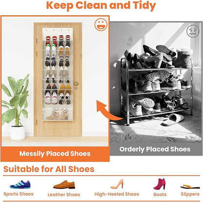 8-Tier Over The Door Organizer, Space Saving Hanging Shoes Organizer and Storage Unit, Organizer for Closet, Bedroom, Entryway, White