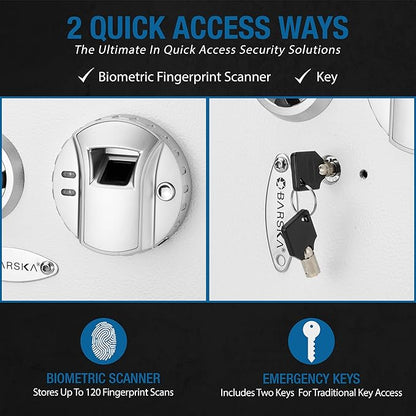 Barska White Biometric Wall Safe with Right Opening Door – Fingerprint Access Safe with 120 User Memory, Solid Steel Construction, Motorized Deadbolts & Removable Shelves - In Wall safe, Hidden safe