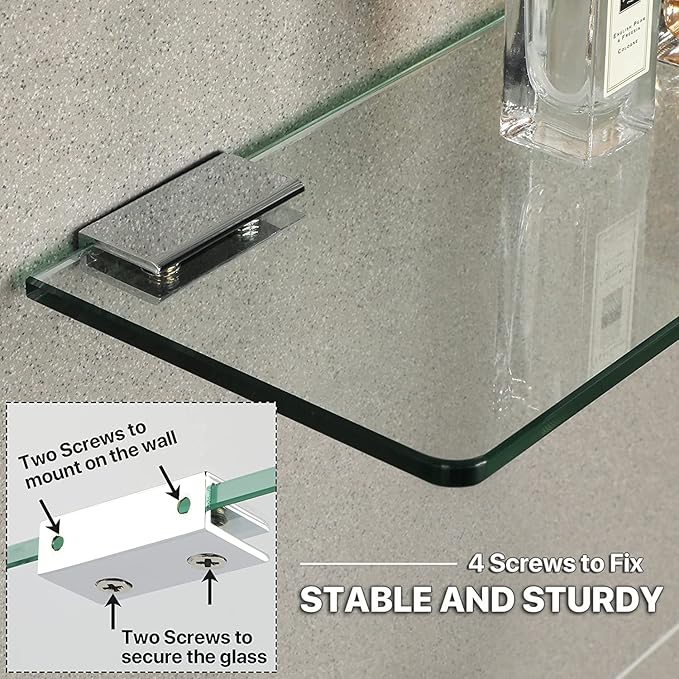 SAYAYO Floating Glass Shelves for Bathroom, Tempered Glass Shelf for Wall 15 x 5 Inch 1 Pcs, Clear