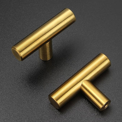 Estmoon 30 Pack Brushed Brass Cabinet Knobs Gold Drawer Pulls Stainless Steel Brushed Gold Dresser Knobs for Cabinets Cupboard Bathroom Kitchen Hardware, Single Hole T Bar Pulls, 2in Overall Length