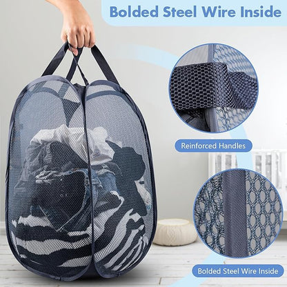 DUCOO Pop Up Hamper, 1 PCS Mesh Pop Up Laundry Hamper, Foldable Mesh Laundry Basket with Space-Saving Design for Home, Dorm, Travel & Storage - Blue