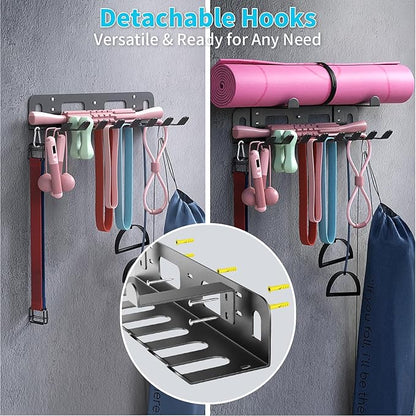 KHAMAL Multi-Purpose Gym Equipment Storage Rack for Resistance Bands - Gym Wall Storage for Exercise Bands, Yoga mat, Jump Ropes, Weight Belts, Straps, Hula Hoop (Black White)