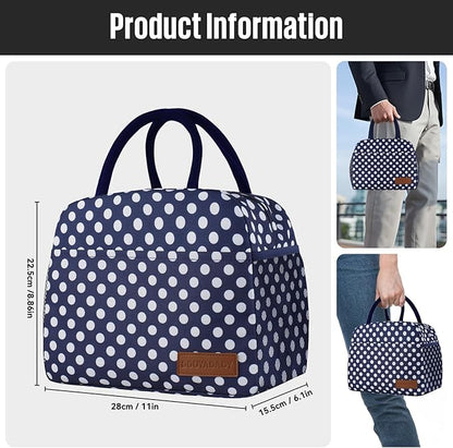 Lunch Bag Women/Men Lunch Box Women/Men (Blue+White dots)