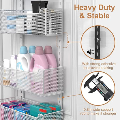 Over The Door Organizer, 8-tier Metal Door Organizer Hanging with Adjustable Baskets, Behind The Door Storage for Bedroom Closet Bathroom Pantry Cabinet Kitchen, White