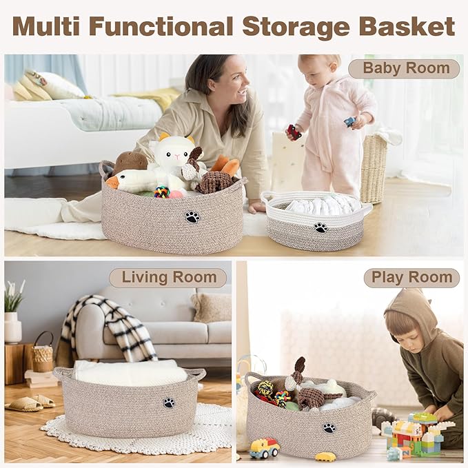 Dog Toy Basket, Toy Box and Bin for Dog Cat Storage, 19.7" X 11" X 7.9" (30L) Large Woven Rope Basket for Blanket Storage, Living Room, Bedroom, Brown
