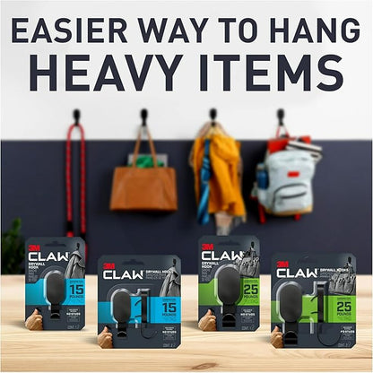 3M CLAW 25 lb. 2 Drywall Black Hooks & 2 Extra Picture Hangers, Heavyweight Hanging Solution for Backpacks, Jackets, Pictures and Room Decor, Cute Wall Hooks - 4 Pack