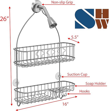 Simple Houseware Bathroom Hanging Shower Head Caddy Organizer,Silver (26 x 16 x 5.5 inches)