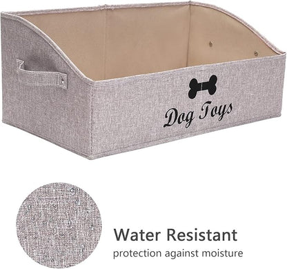 Geyecete Foldable Fabric Trapezoid Organizer Boxes - Collapsible Dog Toy Basket (Light Brown-DOG)