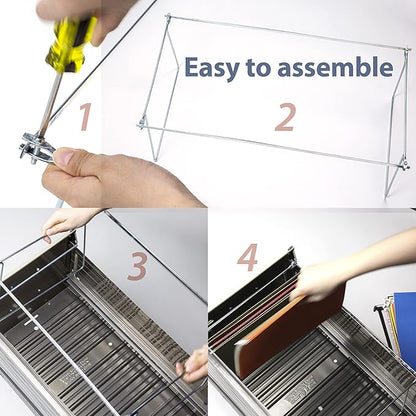 Officemate Hanging File Frame, Letter Size (Fits 24″–27″), Adjustable Heavy-Duty Steel File Drawer Organizer for Desks, Cabinets & Shelves, Set of 6 (98620)