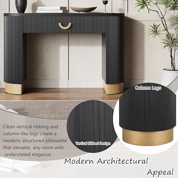 47.7" Modern Console Table with Vertical Ribbed Design,Compact Storage with Functional Drawer,Black