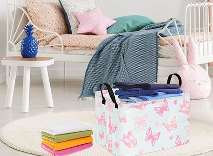 Rectangle Gift Storage Basket Home Shelf Storage Basket Organizer Box Clothes Laundry Hamper Nursery Basket Laundry Basket with Handles (Butterfly)