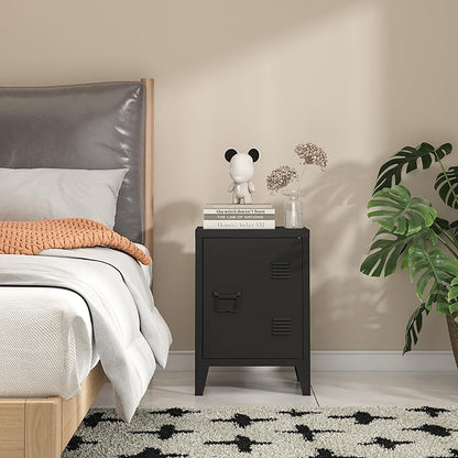 MIOCASA Metal Locker Cabinet Black Small Storage Cabinet with Door, Metal Nightstand Side Table for Bedroom, Office, Kids Room (22.44" H)