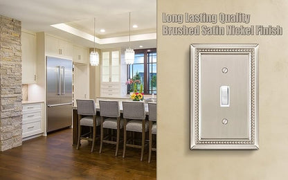 Henne Bery Sunken Pearls Heavy Duty Decorative Wall Plate Switch Plate Outlet Cover (Single Toggle, 3 Pack, Satin Nickel)