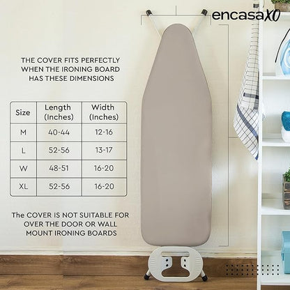 Encasa XO Mini Ironing Board Cover with Extra Thick Pad, Plain Colors, Elasticated, (Fits Standard Mini Boards of 28"x12") Heat Reflective - Grey