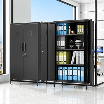 47.24" Metal Storage Locker with Lockable, Employees Metal Steel Locker with 2 Door ＆ 3 Adjustable Shelves, Small Locker Storage Cabinets for Home, School, Office, Gym (Black)