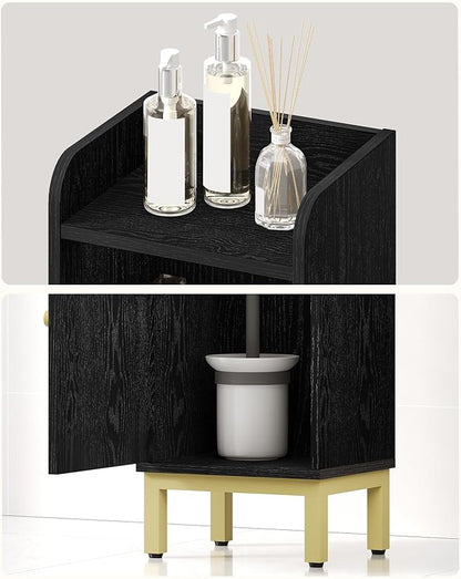 Bathroom Storage Cabinet, Small Corner Floor Cabinet with Door and Shelves, Narrow Toilet Paper Holder, Bathroom Organizer with Adjustable Shelf, for Small Spaces, Black BC38204GV1