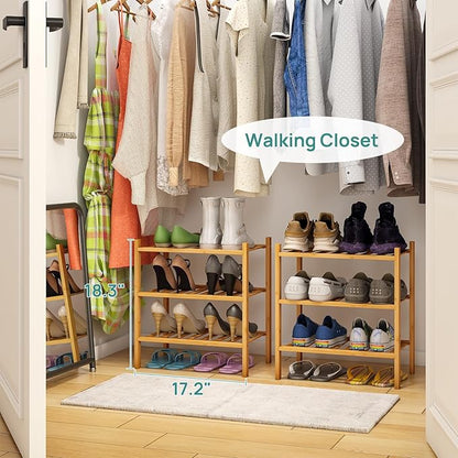 Small Shoe Rack, 3-Tier Shoe Rack for Entryway, Bamboo Wood Shoe Shelf for Closet & Hallway, Long 17.2IN | Beautiful | Functional | Sturdy | Durable