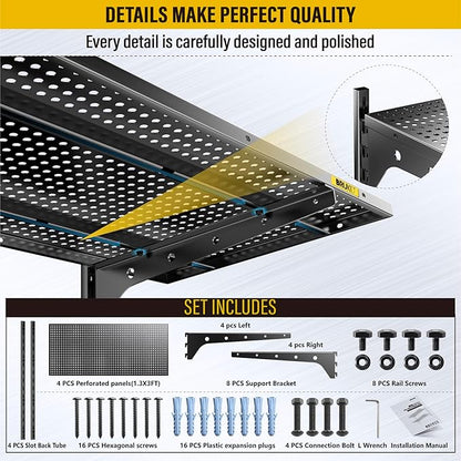 2-Pack×2 Tier 1.3x3ft Garage Shelving Wall Mounted, 15.6x36inch per Shelf Height Cassette Adjustable Floating Shelves（Total 4pcs）(Black)