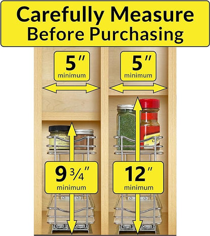 LYNK PROFESSIONAL® Pull Out Spice Rack Organizer for Inside Kitchen Cabinets - 4-3/8 inch Wide - Slide Out Drawer – Chrome Sliding Spice Organization for cabinet - Spice Racks - 2 Tier