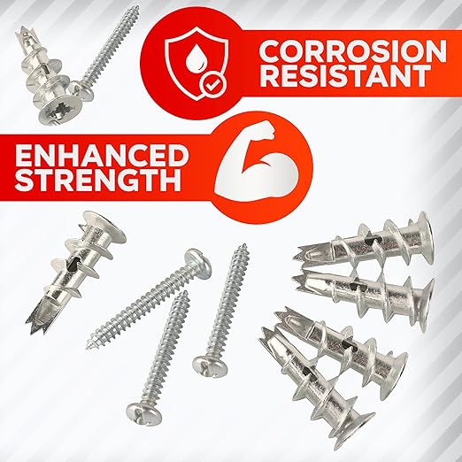 50Pcs Metal Self Drilling Drywall Anchors and Screws kit #8 x 1-1/4”- Superb Wall Anchors for Drywall, Holds Upto 50lbs – No Drill Hole Required with These Dry Wall Screws and Anchors